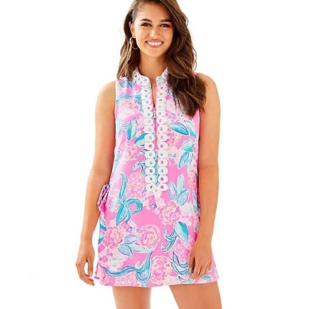 NEW Lilly Pulitzer Tropical Printed Jonna Romper Size 0 Prosecco Pink Blue - Picture 2 of 13